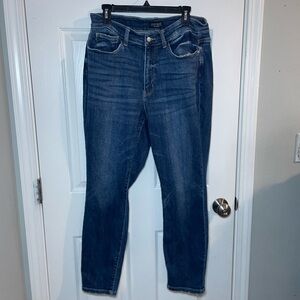 Judy Blue Boyfriend Jeans Size 14 High Rise Dark Wash Stretch Denim Whiskered